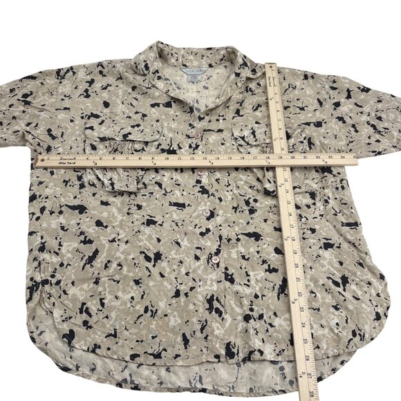 Paula Saker 100% Silk Camouflage Short Sleeve Button-Up Shirt Size M - Picture 3 of 5